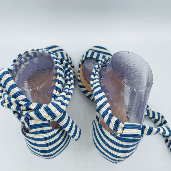 Liliana Heels Womens Size 6.5 Blue White Striped Strappy Stiletto High Shoes - Picture 11 of 12